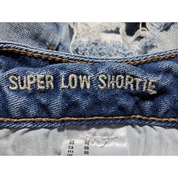 American Eagle Outfitters Distressed Denim Jean Shorts Size 00 Blue Destroyed - Picture 3 of 10